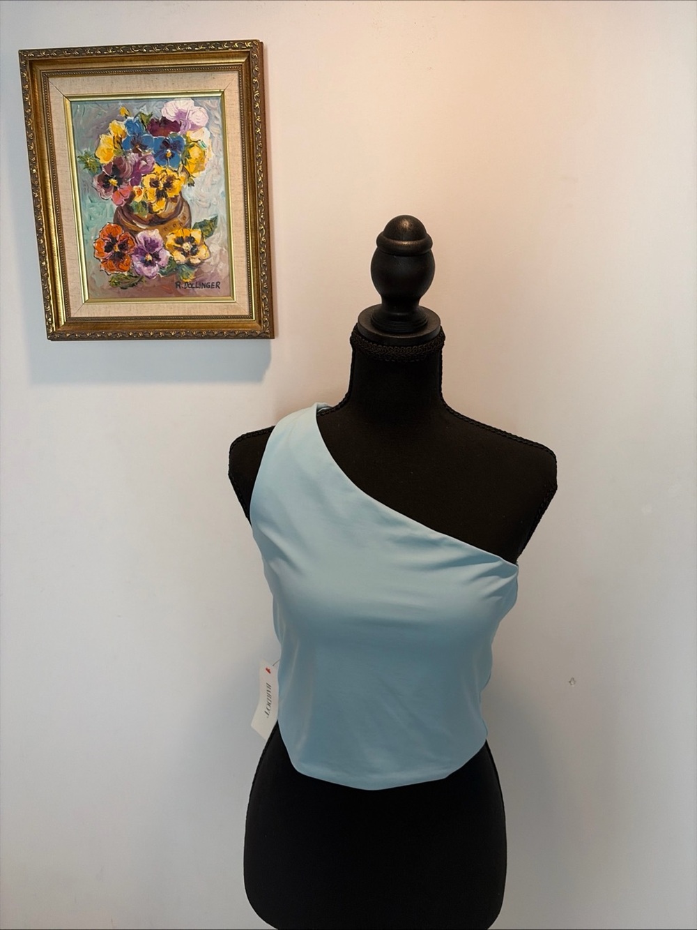 Bardot One  Shoulder  Top Light Blue Summer Spring Festival Resort Lux Crop